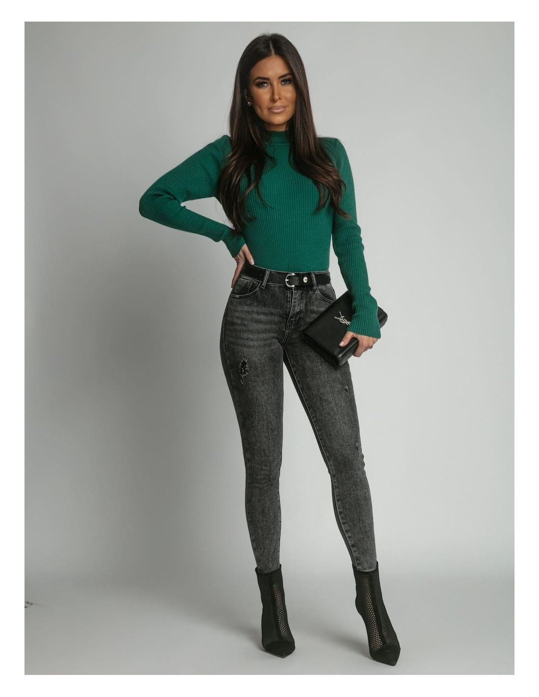 Black women\'s jeans trousers with a belt 60880 - Online store - Boutique